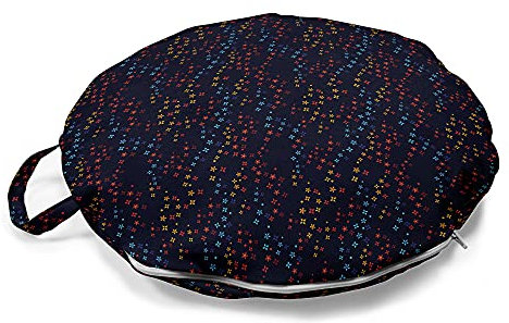 ABAKUHAUS Dunkelblau Rundes Bodenkissen mit Griff, Leuchtende Sterne Blumen, dekoratives Kissen für Wohnzimmer & Schlafsäle, 45 cm, Mehrfarbig