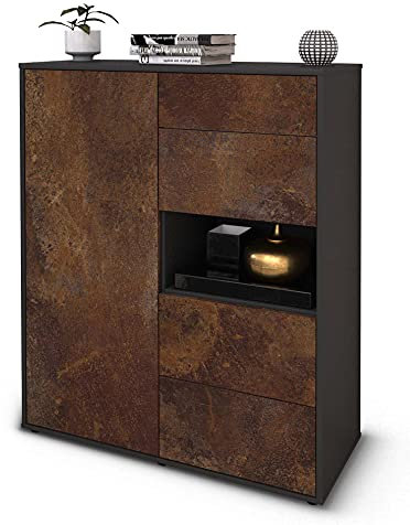Stil.Zeit Highboard Larissa, Korpus anthrazit matt, Front Industrie-Design Rost (92x108x35cm), Push-to-Open Technik & Leichtlaufschienen