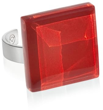 Statement Ring mit rotem Stein (20mm) • Geburtsstein Schmuck Geometrisch • Edelstahlring größenverstellbar (min. Ø 19mm) • handgemacht & nachhaltig