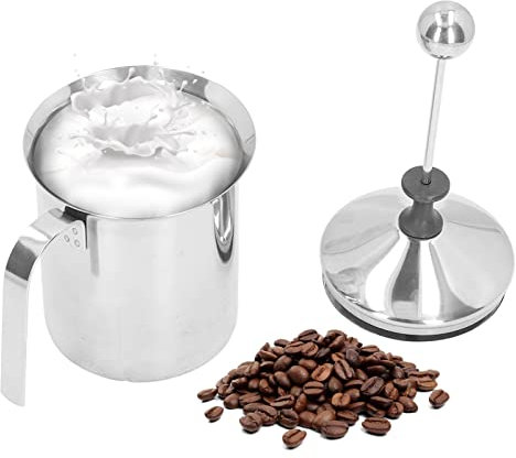 OUKENS Milchaufschäumer Krug, 800ML Edelstahl Manueller Milchaufschäumer Doppelschicht Tassenaufschäumer Tasse für Milchaufschäumer Latte Art