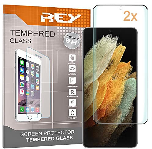 REY 2X Protector de Pantalla Curvo 3D para Samsung Galaxy S22 Ultra, Negro, Protección Completa, 3D / 4D / 5D