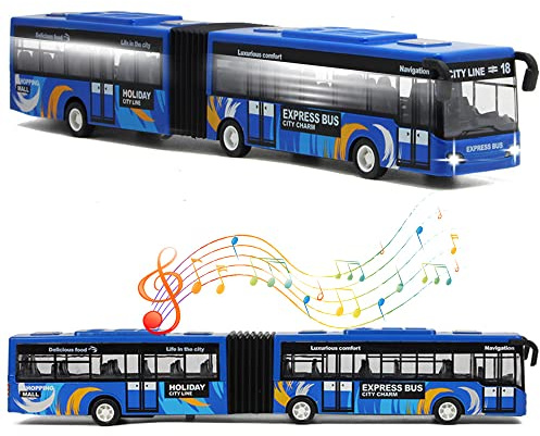 Crelloci City Bus Toy for Kids, Die Cast Alloy Pull Back Vehicles, Metro Articulated Electric Bus with Sounds and Lights, Model Cars Toys Educational Gift for Kids Boys Girls Ages 3+