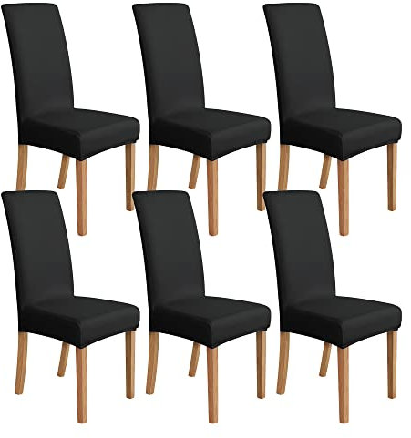 Amazon Basics Stretch-Schonbezug für Esszimmerstühle, 6 Stück, Schwarz, einfarbig