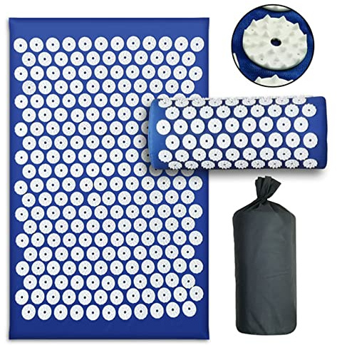 ASXZ Extra Lange Akupunktur-Massage, Yoga-Akupressurmatte und Kissen, Fitness-Yoga-Matte, Massage entlastet Druck,Blau