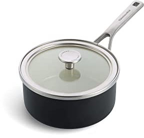 KitchenAid Steel Core Enamel 18 cm/2 Litre Saucepan with Lid, German Engineered Enamel, Induction, Oven Safe, Matte Black