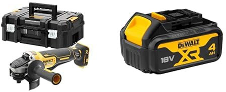 DEWALT - Meuleuse Brushless XR 18V 5Ah Li-Ion - Lame Ø125mm - Vitesse à Vide 9000tr/min - 1000W & Batterie XR 18V 4 Ah Li-Ion - Compatible Avec Tous Les Outils XR 18V Bricolage et Jardin DEWALT