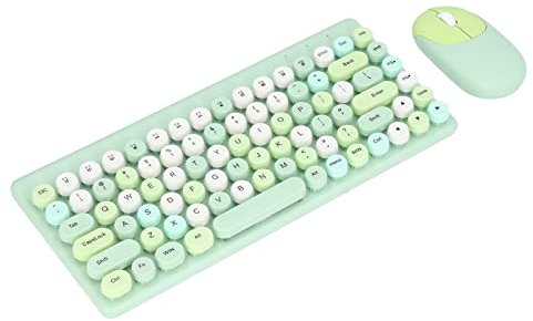 Bewinner 86 Keys Wireless Keyboard and Mouse Combo, Cute Gaming Keyboard 1200DPI Mouse, Sweet Mixed Color, Retro Round Keycaps Typewriter Ergonomic Keyboard for Laptop, PC(Green Mixed Color)