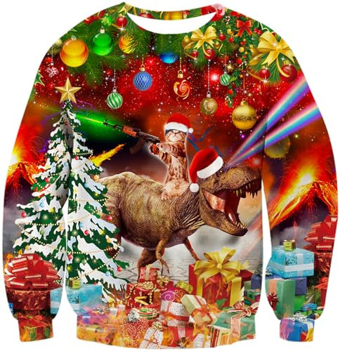 TUONROAD Herren Hässliche Weihnachtspullover Funky Weihnachts Faultier Gedruckt Ugly Christmas Pullover Sweater Casual Sport Party Langarm Sweatshirt S
