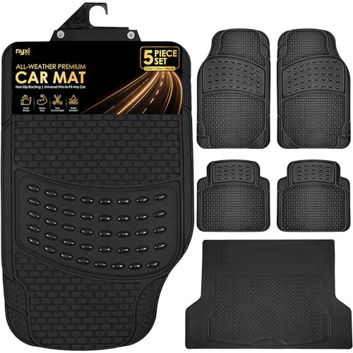 Nyxi 5 Piece Rubber Car Mat XL Boot Mat (Front + Rear + Boot Mat 137cm X 110cm) Universal Non-Slip Deep Dish Heavy Duty for Cars SUV Truck and VAN, Water Proof, All Weather