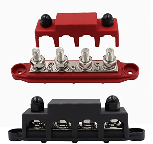 2 PZ Blocco di Distribuzione dell'energia, 5/16 Blocco di Giunzione Sbarre Collettrici con Coperchio, 12 V-48 V DC Busbar Distributor Block 250A BusBar Box con 4 x M8 Terminal Bolts per Auto (5/16)