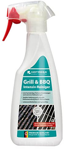 HOTREGA BBQ- und Grillreiniger 500ml | Intensivreiniger entfernt Fett, Öl, Eiweißrückstände auf Edelstahl Chrom Emaille | Gebrauchsfertiger Fettlöser