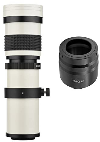 Andoer Camera MF Super Telephoto Zoom Lens F/8.3-16 420-800 mm T2 Mount with RF Mount Adapter Ring 1/4 Thread Replacement for Canon EOS R / R3 / R5 / R5C / R6 / RP RF Mount Cameras, White