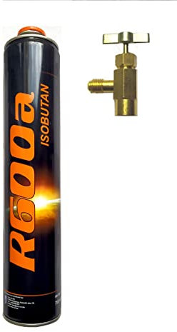 Set Kältemittel R600a 420g Dose + Ventilöffner 7/16'' NTP auf 1/4'' SAE