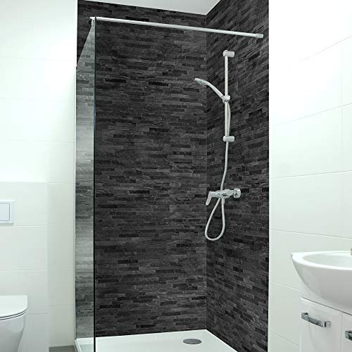 DRUCK-EXPERT Premium Duschrückwand 0,4 mm selbstklebendes Hart-PVC, Größe:3 x B 103 x H 240 cm Hochformat, Muster:Steinwand dunkel