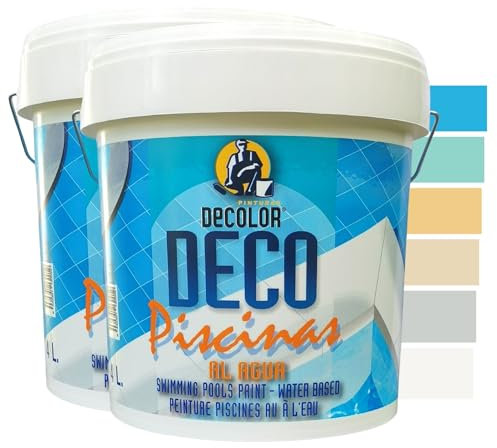 PINTURAS DECOLOR Peinture Piscine, bassin béton - Imperméable - Excellente résistance aux UV, à l'eau chlorée - 8L Blanc