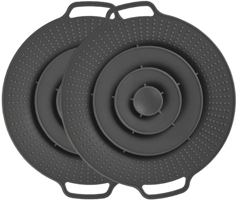 2PCS Universal Silikon Pfannenschoner & Pfannenspritzschutz – Fettspritzschutz und Überkochschutz für Töpfe und Pfannen Zwischen Ø 15-25 cm, Spülmaschinenfest & universell(Schwarz)
