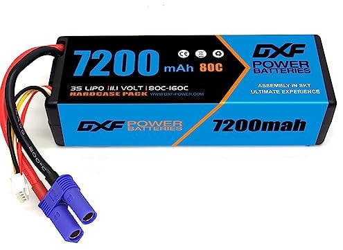 DXF High-Capacity 7200 mAh 3S 11.1V 80C Hard Case Lipo Battery with EC5 Connector -3s lipo Compatible with RC Cars, Planes, Helicopters, Boats, and Trucks