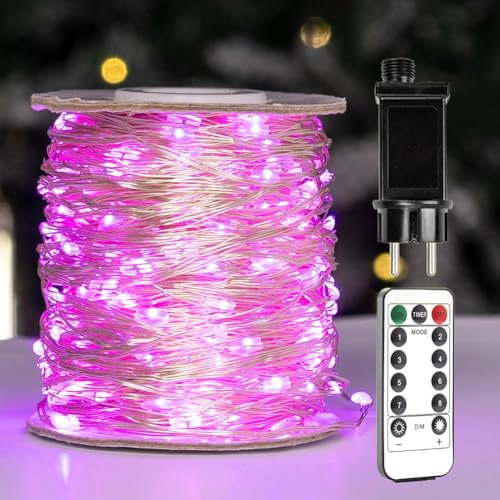 ZELUXDOT Guirlande lumineuse LED longue fil argenté à brancher 8 modes pour mariage, intérieur, extérieur, arbre de Noël, patio, porche, décoration de jardin (60 m, rose)
