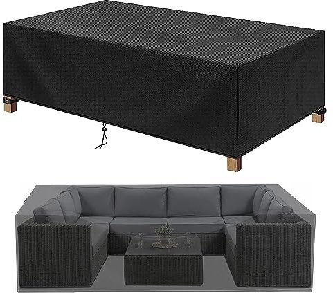Patio plus Extra Large Rectangular Garden Table 210 x 140 x 80 cm Furniture Set Covers, 600D Heavy Duty Oxford Polyester Outdoor Table and Chair Covers Windproof, Anti-UV and Table Rattan Sofa Cover