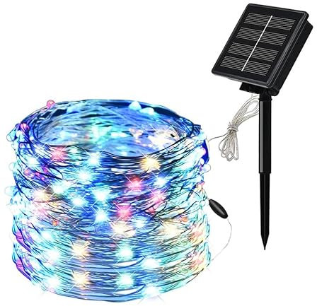 Volunx Solar LED Lights 20M/72ft 200LED RGB Multicoloured Christmas String Lights Outdoor, 8 Modes, Solar Garden Light Waterproof Copper Wire, Tree Patio, Yard, Party, Wedding, Deco