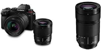 Panasonic LUMIX S DC-S5KCE-EG, Vollformatkamera & S-R70300E LUMIX S Teleobjektiv (70-300mm, L-Mount Objektiv, F4.5-5.6, Makro, O.I.S., Filtergröße 77mm) schwarz