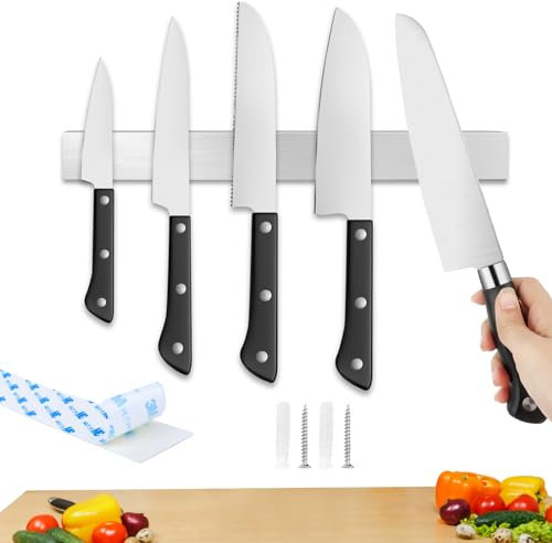 Barra Magnetica per Coltelli, MXTIMWAN 40cm Porta Coltelli Magnetico Cucina in Acciaio Inox con 2 Ganci, Barra Magnetica Portacoltelli, Calamita per Coltelli da Cucina per Utensili Cucina, Utensili