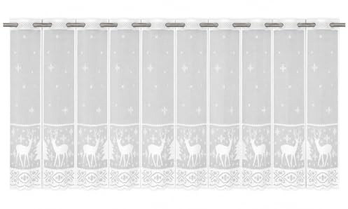 Clever-Kauf-24 Scheibengardine Hirsch Schneeflocke HxB 50x140cm Weihnachten weiß Advent Schnee 2358