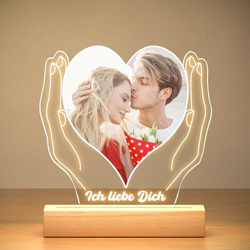KoxSmar Personalisierte Valentinstagsgeschenk für Sie und Ihn, Personalisierte Bilderrahmen mit Foto, Acrylglas Personalisiert mit Licht, Personalisiertes Geschenke für Freund, Freundin, Paar