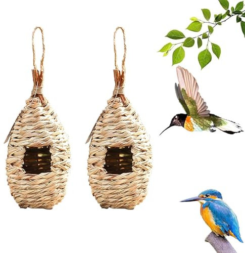 2 Pezzi Nido Uccello Erba Casetta, Casa Uccellini da Esterno, Casetta per Uccelli da Appendere, per Pappagallo, Canarini, Altri Tipi di Uccelli