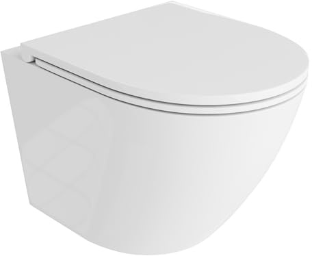 LAVITA Wand-WC Sofi One Hänge Toilette Toilettendeckel mit Absenkautomatik & Metallscharniere Toiletten Spülrandlos Hängend Toilettenbecken 365x490x400 mm Weißer Glanz