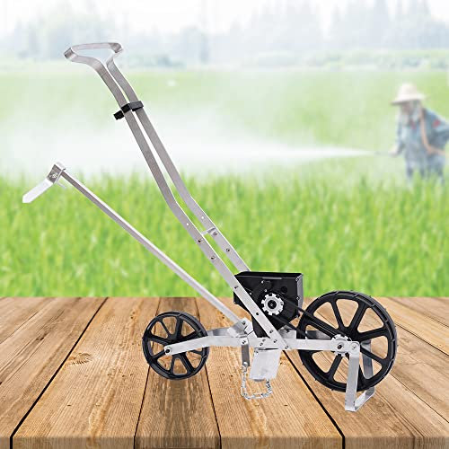 BAOCHADA Garden Seeder Metal Handhled Garden Push Seeder, Metal Walk Behind Row Seed Planter with 6 Seed Plates, Agricultural Garden Seeding Machine Manual Farm Garden Lawn Spreader, Black+Silver