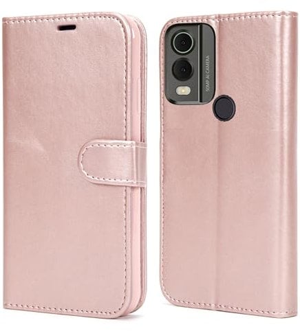 AMAZE!UK For Nokia C32 / Nokia C22 Phone Case Leather Flip Wallet Premium Shockproof Slim Book Magnetic Stand Phone Cover (Rose Gold)