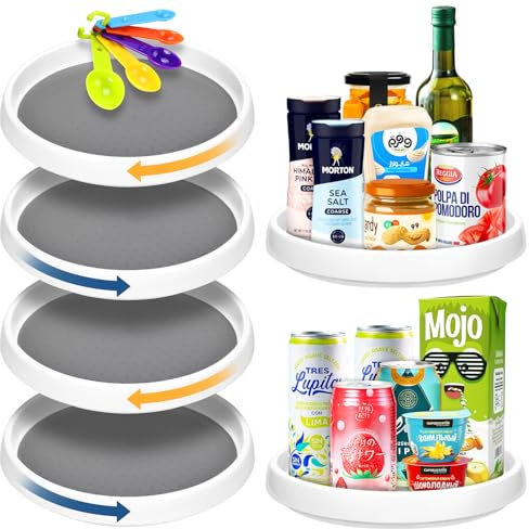 TEGOVE Juego de 4 Especiero Giratorio Lazy Susan,Organizador Giratorio de 360°(25 x 3.5 cm),Bandeja Giratoria Multifuncional para baño,Frigorífico,Cocina,Tocador