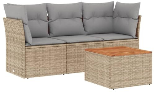 vidaXL Garten Sofagarnitur mit Kissen 4-TLG., Gartenmöbel Gartengarnitur, Sitzgruppe Sitzgarnitur, Lounge Sofa Garnitur Terrasse, Beigemischung Poly Rattan