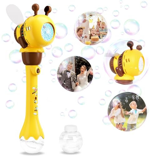 Elektrische Seifenblasenmaschine, Biene Bubble Stick Seifenblasenspielzeug 10000+ Seifenblasen, Kinder Bubble Machine mit Bunte Blasen & Lichter für Outdoor/Party/Hochzeit/Geburtstag Geschenk