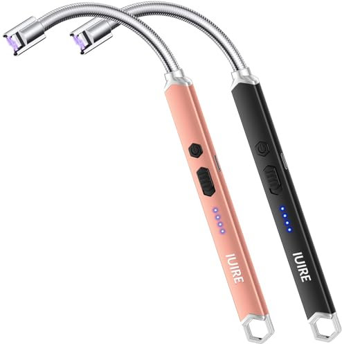 Stabfeuerzeug Lichtbogen Feuerzeug Elektrisch mit Längerer Hals, Sicherheitsschloss Kerzen Gadgets Typ C Aufladbar Plasma Kerzenanzünder für Küche Herd Camping (O - schwarz und Roségold)