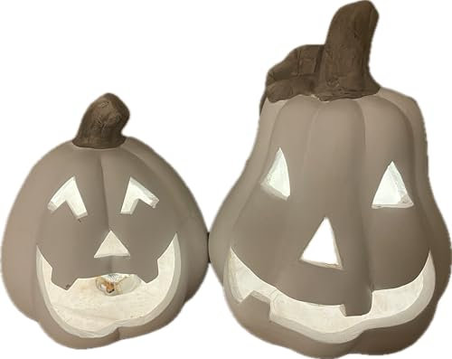 khevga Kürbis Deko Keramik: Windlicht Herbstdeko im 2er Set Halloween Dekoration beleuchtet LED (weiß mit LED-Timer)
