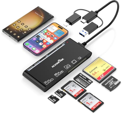 Multi Card Reader, SD CF XD MS Micro SD TF Card Reader for iPhone/iPad, 7 in 3 Memory Card Reader Adapter Hub for iPhone/iPad/MacBook/Samsung, for Windows, Mac OS, iOS, Linux, Android