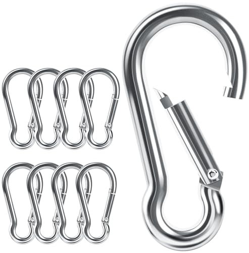Caianwin 8 Stück Karabinerhaken φ6*60mm, DIN 5299C Karabiner Tragfähigkeit bis zu 135kg Karabinerhaken Groß aus verzinktem Stahl für Rucksack, Hundeleine, Camping, Reisen, Wandern