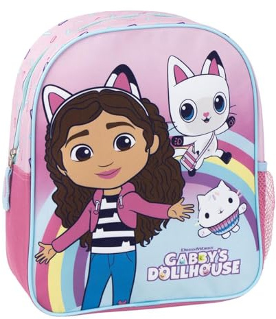 Kinderrucksack von Gabby's Dollhouse, Rosa, Reißverschluss, 25 x 20 x 29 cm, Schulrucksack, gepolsterte Griffe, entworfen in Spanien, Estándar,