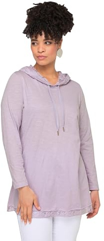 MIAMODA Damen große Größen Übergrößen Plus Size Langarmshirt, Kapuze, Spitzen-Details pastelllila 50 832076804-50