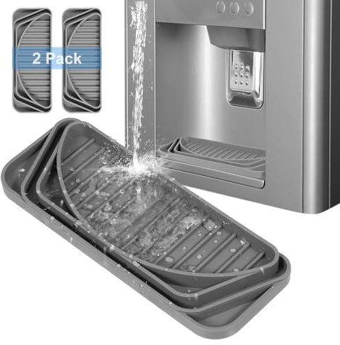 Andibro 2 vassoi raccogli gocce per frigorifero, vaschetta antigoccia per friggere, tagliabile, protegge il ghiaccio e l'acqua da fuoriuscite, tappetini in silicone per acqua frige per drenaggio