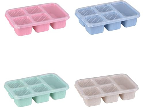 Toguma 4 Stück Wiederverwendbare Bento-Boxen Lunchboxen mit 5 Fächern Essenszubereitungsbehälter Snackbehälter Aufbewahrungsbehälter für Lebensmittel für Arbeitsreisen (Blau/Rosa/Beige/Grün)