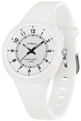 BIEWO Montre pour femme, étanche 5 ATM, montre bracelet pour filles, facile à lire, simple, montre minimaliste à quartz analogique, bracelet en silicone, blanc, Sangle