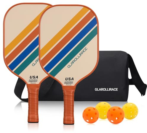 Glarollirace Pickleball Paddles Set of 2 | 4 Pickleball Rackets,USAPA Approved Pickleball Set of 2 | 4 Pickle Ball Paddles,Fiberglass Surface & 13 mm PP Honeycomb Core,4 Indoor & Outdoor Balls,1 Bag