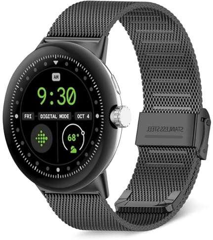KeeFos Armband Kompatibel mit Google Pixel Watch 4 45mm/Google Pixel Watch 3 45mm, Edelstahl Uhrenarmband für Damen Herren, Metallgewebe Ersatzarmband - Schwarz
