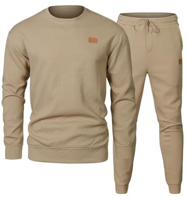 Elegancity Trainingsanzug Herren 2-Teiliger Jogginganzug Sets Casual Jogginghose Herren Lang und Rundhals Sweatshirt Set Sportanzug Tracksuit,Khaki 3XL