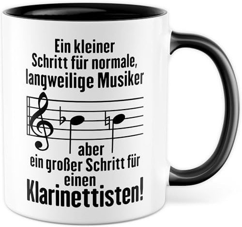 Klarinette Tasse mit Spruch - Geschenk Ein kleiner Schritt für normale, langweilige Musiker - Kaffeetasse aus Keramik 330ml - Klarinettist Orchester Musik Instrument Kaffee-Becher Witztasse