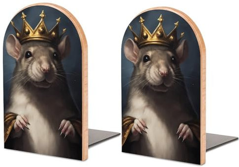 2 Stück Buchstützen aus Holz, Vintage-Buchstützen im Rattenkönig-Stil für Regale, rutschfeste Buchstützen für Büro, Zuhause und Küche, Buchstützen zum Aufbewahren von Büchern, 12,7 x 7,6 cm