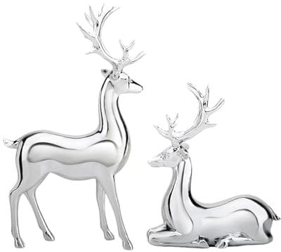 Deko Hirsch Silber Stehend, 2 Stück Rentiere Weihnachten Deko, Rentier Deko Figur, Elch Weihnachtsdeko, REH Deko Weihnachtsdekoration, Weihnachtselch Dekoration Für Vitrine Nachttisch Bücherregal